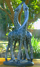 African Sculpture - Kissing Giraffes, 16H Shona Stone