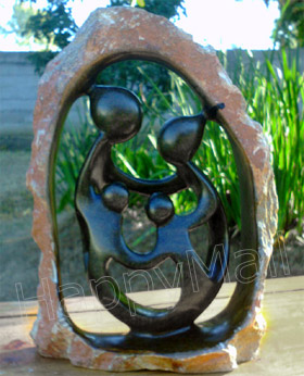African Stone Sculpture - Family of four in a Cave, 12H