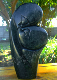 African Sculpture - Kissing Lovers, 12H Golden Serpentine Stone