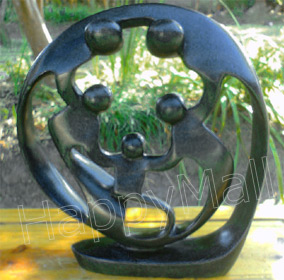 African Sculpture - Family of Five Circle, 12H Shona Stone