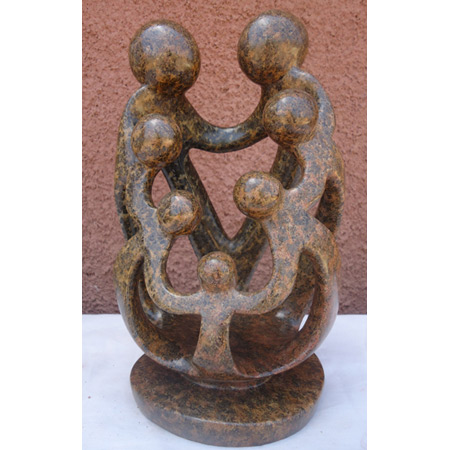 African Sculpture - Stone Family 7 heads, 10H Shona Stone