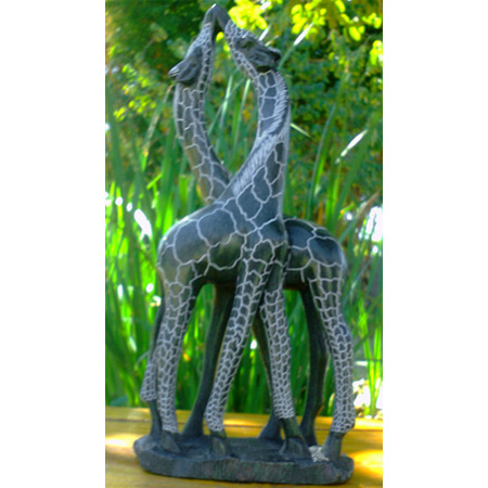 African Sculpture - Kissing Giraffes, 12H Shona Stone