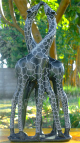 African Sculpture - Kissing Giraffes, 13H Shona Stone
