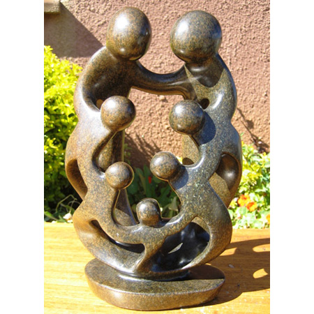 African Sculpture - Stone Family 7 heads, 11H Shona Stone