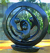 African Stone Sculpture - Family of Four Inscribed Cirlce, 12H