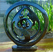 African Stone Sculpture - Family of Four Inscribed Cirlce, 12H