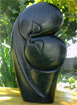 African Sculpture - Kissing Lovers, 12H Golden Serpentine Stone