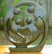 African Stone Sculpture - Family of Four Circle, 12H