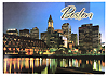 Bostons City Skyline View At Night Souvenir Postcard, 6x4