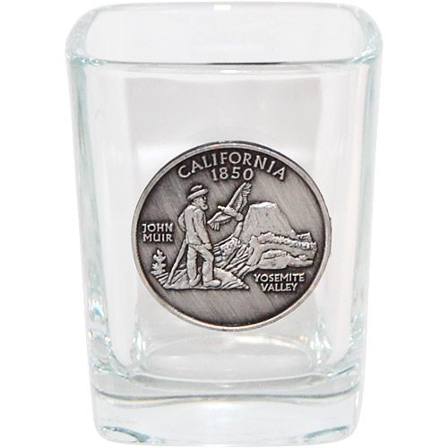 California Souvenir Shot Glass with State Quarter Pewter Emblem