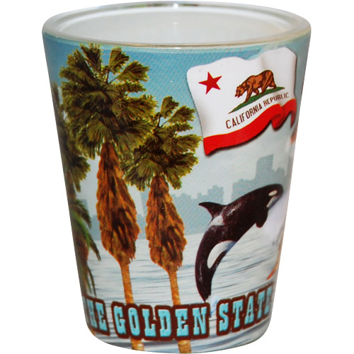 California State Map with Palm Trees Souvenir Shot Glass, photo-1