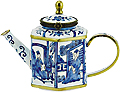 Blue & White Miniature Teapot with Chinese Paintings