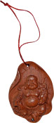 Happy Buddha on Lotus Leaf Wooden Charm Pendant