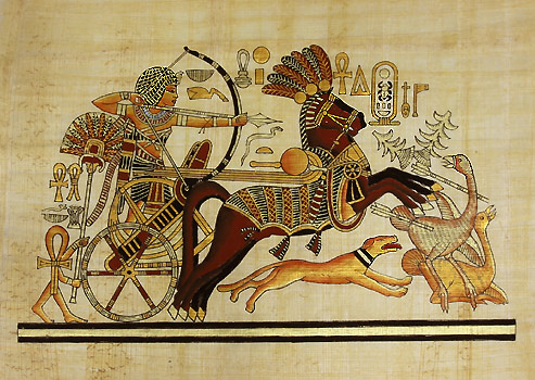 King Tutankhamon Hunting Ostriches 12x16 Papyrus Painting