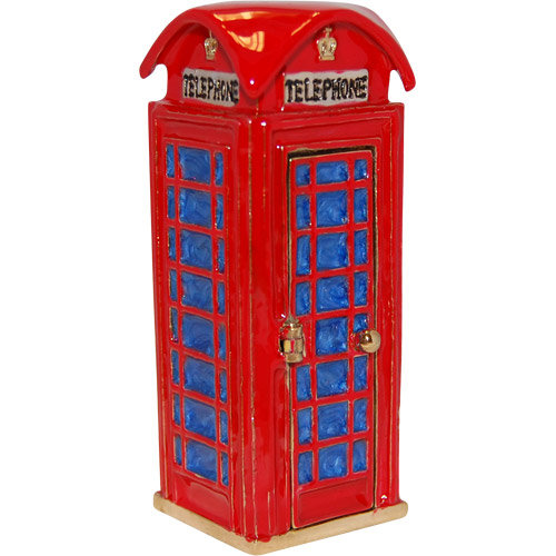 London Telephone Booth Enamel Jeweled Trinket Box