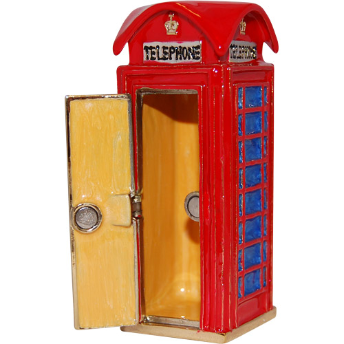 London Telephone Booth Enamel Jeweled Trinket Box, photo-1