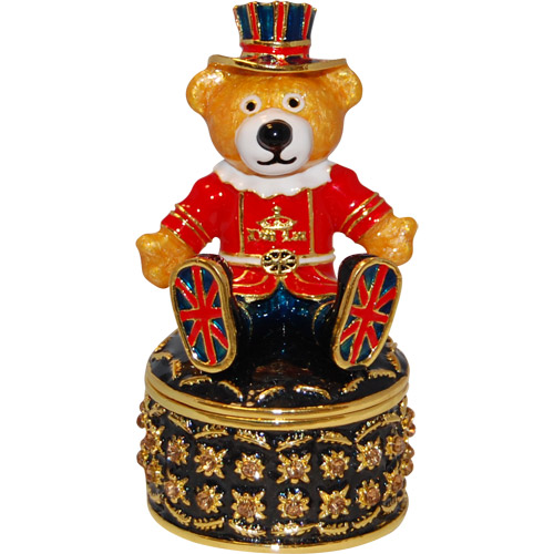 London Beefeater Bear Enamel Jeweled Trinket Box