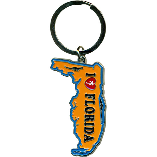 Florida State Map Metal Key Chain - Orange
