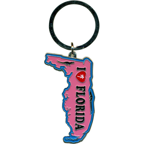 Florida State Map Metal Key Chain - Pink