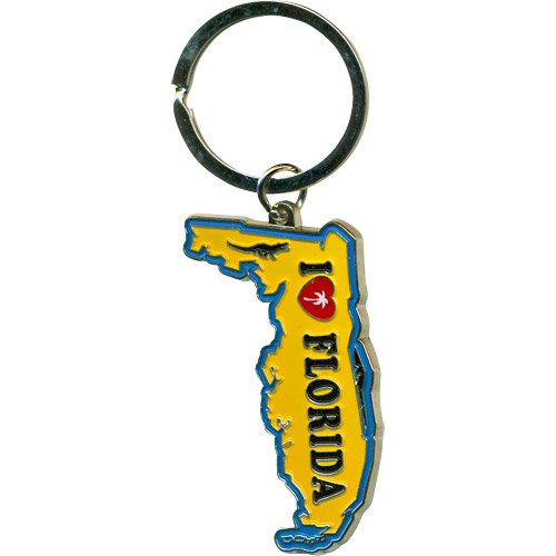 Florida State Map Metal Key Chain - Yellow