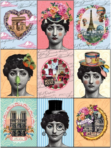 Paris Landmarks and Fashion - Set of 9 Museum Magnets