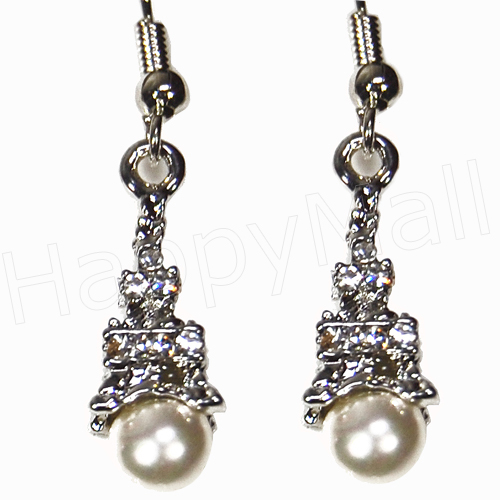 Eiffel Tower Earrings - Silver with White Pearls