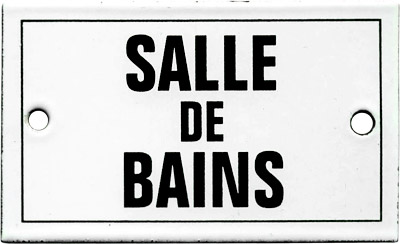 French Enamel Sign, Salle De Bains, 4x2.5