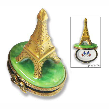French Limoges Box, Miniature, Golden Eiffel Tower