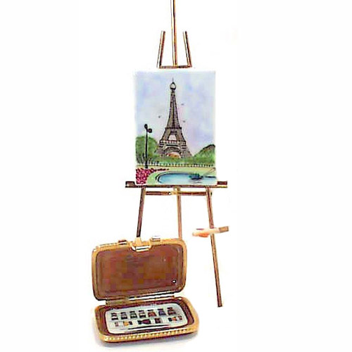 French Limoges Box, Eiffel Tower Painting on Tall Easel