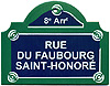 Paris Street Sign, Rue Du Faubourg Saint-Honore, 4x3