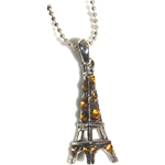 Eiffel Tower Necklace - Silver with Gold Rhinestones