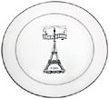 7.5 B&W Eiffel Tower Dessert Plates, Set of 4 in a Hat Box