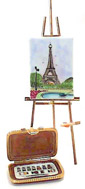 French Limoges Box, Eiffel Tower Painting on Tall Easel