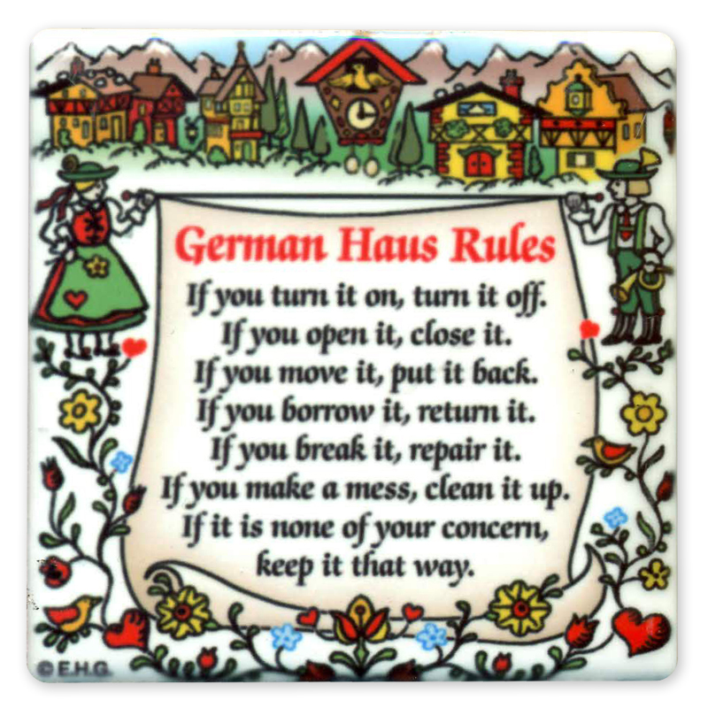 German Haus Rules Magnet, 4x4 Ceramic Tile