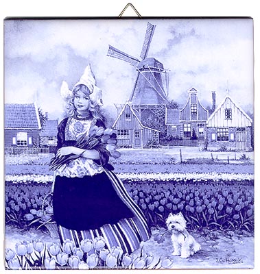 Dutch Tile, Delft Blue Tulip Girl