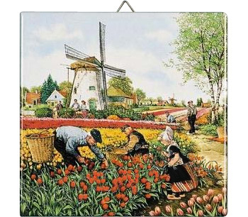 Dutch Tile, Color Tulip Pickers, 6