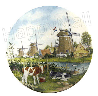 Color Decorative Plate - Three Windmills with Calves 9.25D
