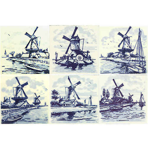 2 Mini Delft Tile Magnet, Windmill Scene (Assorted)