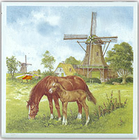 3 Windmill with Horses Color Tile, Refrigerator Magnet