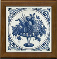 Tile with Frame, Delft Blue Fruit Platter with Fancy Border, 7.5