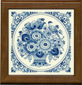 Tile with Frame, Delft Blue Flower with Bird, 7.5