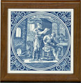 Tile with Frame, Delft Blue Glasblaazer / Glass Blower, 7.5