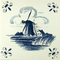 Dutch Tile, Windill w/ Fleur-de-lis Border, 6