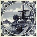 Dutch Tile, Delft Blue Scene with Fancy Border, 6