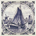 Dutch Tile, Delft Blue Scene with Fancy Border, 6