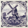 Dutch Tile, Delft Blue Scene with Fancy Border, 6