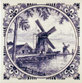Dutch Tile, Delft Blue Scene with Fancy Border, 6