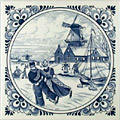 Dutch Tile, Lovers Skating with Fancy Border, 6
