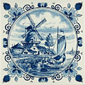 Dutch Tile, Windmill with Open Fancy Border, 6