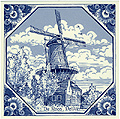 DeRoos-Delft Windmill in Hexagon Design, Dutch Tile 6